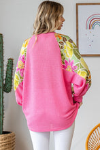 Load image into Gallery viewer, 7th Ray Textured Knit Top with Floral Print Contrast Sleeves in Fondant Pink