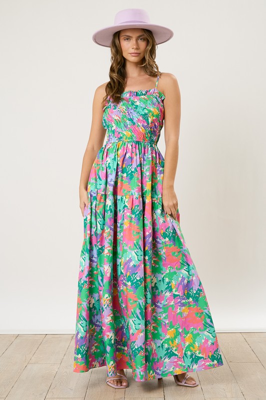 Peach Love Brushed Print Maxi Dress in Green Multi – June Adel