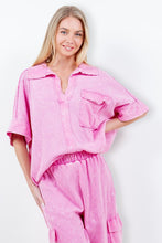 Load image into Gallery viewer, J.Her Mineral Washed Collared Shirt in Bubble Gum Shirts & Tops J.Her