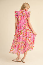 Load image into Gallery viewer, Jodifl Mixed Print Chiffon Midi Dress in Fuchsia Mix