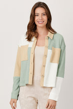 Load image into Gallery viewer, Mystree Color Block Shacket in Green/Ivory