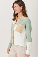 Load image into Gallery viewer, Mystree Color Block Shacket in Green/Ivory