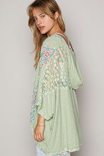 Load image into Gallery viewer, POL Oversized Peace Sign Patch Hooded Top in Sage/Yellow Shirts & Tops POL Clothing