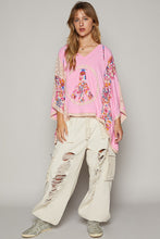 Load image into Gallery viewer, POL Oversized Peace Sign Patch Hooded Top in Pink/Blush Shirts & Tops POL Clothing