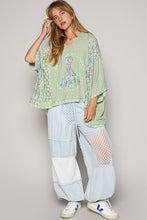 Load image into Gallery viewer, POL Oversized Peace Sign Patch Hooded Top in Sage/Yellow Shirts & Tops POL Clothing