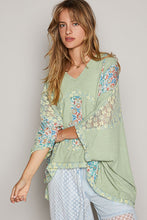 Load image into Gallery viewer, POL Oversized Peace Sign Patch Hooded Top in Sage/Yellow Shirts & Tops POL Clothing