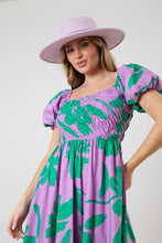 Load image into Gallery viewer, Peach Love Floral Print Maxi Dress with Smocked Bust in Lavender Multi Dress Peach Love California