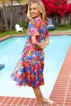 Load image into Gallery viewer, Haptics Fit and Flare Floral Print Midi Dress in Blue/Orange