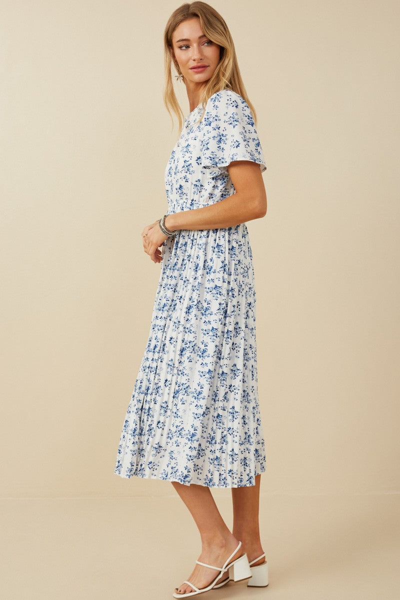 Hayden Ditsy Floral Print Midi Dress in Blue – June Adel