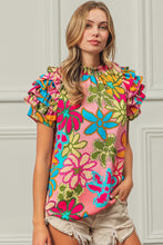 Load image into Gallery viewer, BiBi Floral Print Top with Ruffled Sleeves in Pink Multi Shirts & Tops BiBi