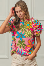 Load image into Gallery viewer, BiBi Floral Print Top with Ruffled Sleeves in Pink Multi Shirts & Tops BiBi