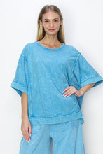 Load image into Gallery viewer, J.Her Mineral Washed Top with Binding Details in Ocean Blue Shirts & Tops J.Her