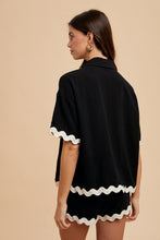 Load image into Gallery viewer, AnnieWear Shirt & Short Set with Ric Rac Trim in Black Set AnnieWear