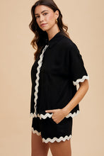 Load image into Gallery viewer, AnnieWear Shirt & Short Set with Ric Rac Trim in Black Set AnnieWear