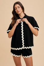 Load image into Gallery viewer, AnnieWear Shirt & Short Set with Ric Rac Trim in Black Set AnnieWear