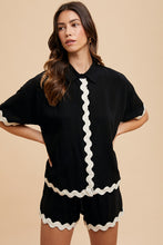 Load image into Gallery viewer, AnnieWear Shirt & Short Set with Ric Rac Trim in Black Set AnnieWear