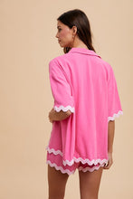Load image into Gallery viewer, AnnieWear Shirt & Short Set with Ric Rac Trim in Hot Pink Set AnnieWear
