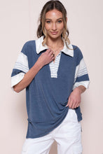 Load image into Gallery viewer, Hailey & Co Oversized Terry Knit Sporty Polo Top in Denim Blue