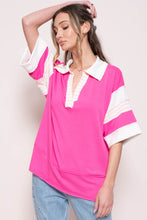 Load image into Gallery viewer, Hailey & Co Oversized Terry Knit Sporty Polo Top in Fuchsia