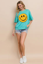 Load image into Gallery viewer, Oddi OVERSIZED Top with Large Smiley Face Patch in Aqua