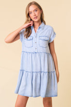 Load image into Gallery viewer, Doe and Rae Tiered Tencel Mini Dress in Light Denim