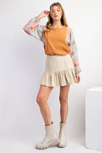 Load image into Gallery viewer, Easel Mineral Washed Top with Contrasting Print Sleeves in Camel