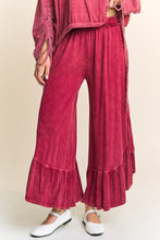 Load image into Gallery viewer, J.Her Mineral Washed Big Ruffle Pants in Burgundy