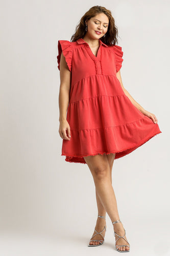 Umgee French Terry A-Line Dress in Red Dresses Umgee   