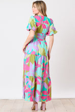 Load image into Gallery viewer, Peach Love Poplin Floral Print Maxi Dress in Fuchsia/Mint Multi