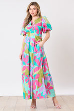 Load image into Gallery viewer, Peach Love Poplin Floral Print Maxi Dress in Fuchsia/Mint Multi