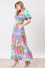 Load image into Gallery viewer, Peach Love Poplin Floral Print Maxi Dress in Fuchsia/Mint Multi