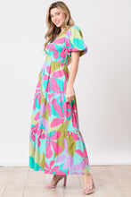 Load image into Gallery viewer, Peach Love Poplin Floral Print Maxi Dress in Fuchsia/Mint Multi