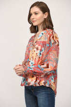 Load image into Gallery viewer, FATE Mixed Print Top with Lace Insert Details in Peach Multi
