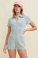 Load image into Gallery viewer, Cloud Ten Fitted Denim Zip Up Romper in Light Denim