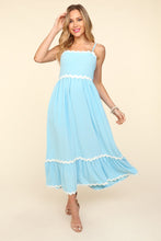 Load image into Gallery viewer, Haptics Solid Color Maxi Dress with Contrasting Ric Rac Trim in Light Blue