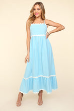 Load image into Gallery viewer, Haptics Solid Color Maxi Dress with Contrasting Ric Rac Trim in Light Blue