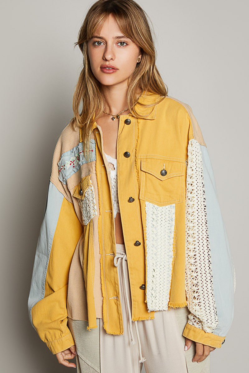 ジャケット・アウター archive zucca gimmick wool jacket y2k POL Oversized Crochet and Embroidery Jacket in Ginkgo Yellow