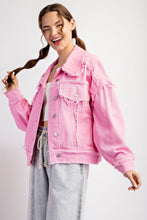 Load image into Gallery viewer, ee:some Mineral Washed Distressed Denim Jacket in Bubble Pink