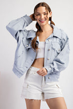 Load image into Gallery viewer, ee:some Mineral Washed Distressed Denim Jacket in Pale Blue