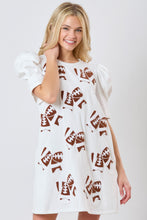 Load image into Gallery viewer, Peach Love Terry Knit Mini Dress with Football Bow Patches in White