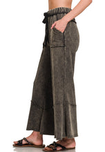 Load image into Gallery viewer, Acid Washed Exposed Seam Flare Hem Pants in Ash Black Pants Zenana