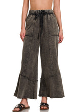 Load image into Gallery viewer, Acid Washed Exposed Seam Flare Hem Pants in Ash Black Pants Zenana
