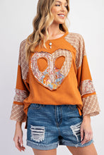 Load image into Gallery viewer, Easel Cotton Terry Knit Top with Heart Patch in Camel
