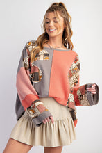 Load image into Gallery viewer, Easel Color Block Thermal Top with Daisy Patch in Coral Combo