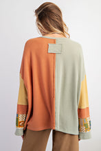 Load image into Gallery viewer, Easel Color Block Thermal Top with Daisy Patch in Sage Combo