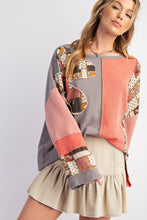 Load image into Gallery viewer, Easel Color Block Thermal Top with Daisy Patch in Coral Combo