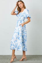 Load image into Gallery viewer, Polagram Textured Floral Print Midi Dress in Blue