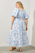 Load image into Gallery viewer, Polagram Textured Floral Print Midi Dress in Blue