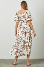 Load image into Gallery viewer, Polagram Textured Floral Print Midi Dress in Mocha FINAL SALE