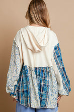 Load image into Gallery viewer, POL Mixed Fabric and Print Zip Up Hooded Top in Cream ON ORDER